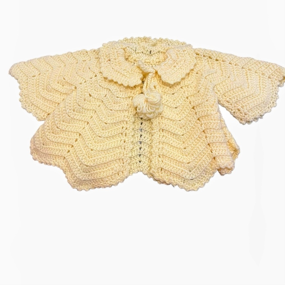 Handknit yellow baby newborn sweater cardigan